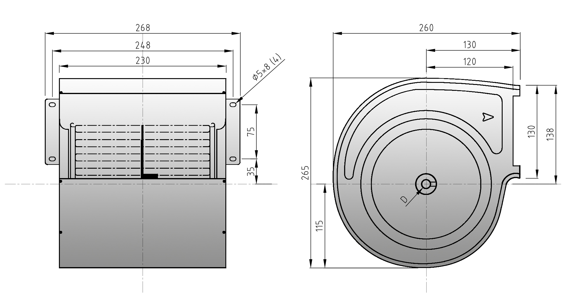 ابعاد بلوور فن کویل و داکت اسپلیت مدل F1820 شرکت گشتاور